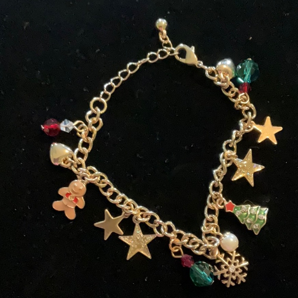 Green, Gold, and red  Christmas Charm Bracelet